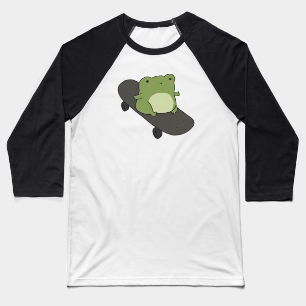 Cute Frog on Skateboard, Kawaii Cottagecore Aesthetic for Skateboarding Fans Baseball T-Shirt by Ministry Of Frogs